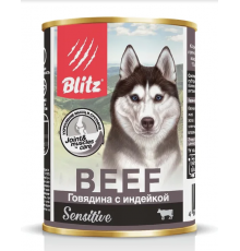BLITZ Говядина с индейкой, корм консерв.полнорац. для собак всех пород и возрастов, 400 гр