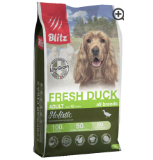 BLITZ ADULT FRESH DUCK низкозерновой корм для взр. собак Свежая Утка 1,5 кг