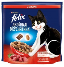 Сухой корм Felix Двойная Вкуснятина для взрослых кошек, с мясом, пакет, 200 г