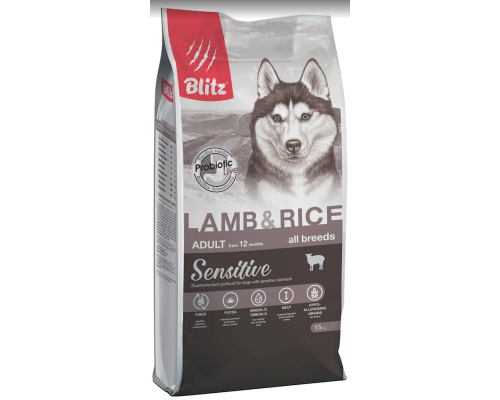 BLITZ  ADULT Lamb&Rice полнорац. сухой корм для взр. собак с ягнёнком 15кг