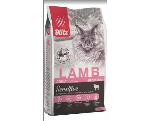 BLITZ ADULT CATS LAMB Sensitive сухой корм для взрослых  кошек с Ягненком 2 кг