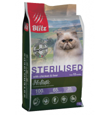 BLITZ CHICKEN & LIVER FOR STERILISED низкозерновой корм для стер. кошек  Курица&Печень 1,5 кг