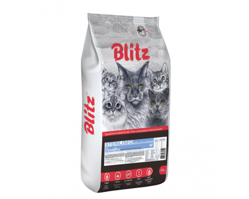 BLITZ STERILISED CATS TURKEY Sensitive для стерил. кошек с Индейкой 10 кг