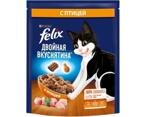Сухой корм Felix Двойная Вкуснятина для взрослых кошек, с птицей, пакет, 200 г