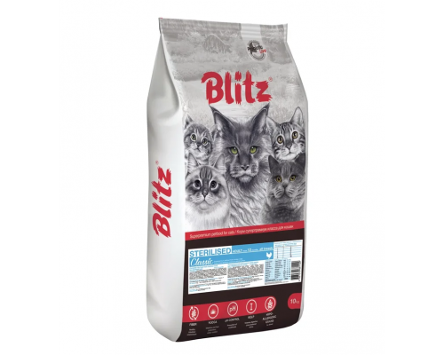 BLITZ STERILISED CATS CHICKEN сухой корм для стерилизованных кошек с Курицей 10 кг
