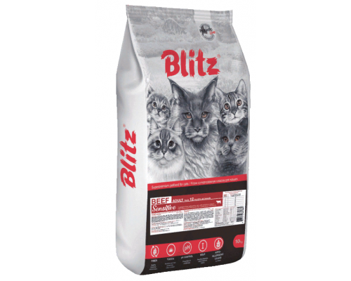 BLITZ ADULT CAT BEEF Sensitive сухой корм для взрослых  кошек Говядина 10кг