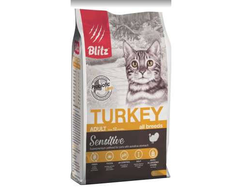 BLITZ ADULT CATS TURKEY Sensitive сухой корм для взрослых  кош. с Индейкой 2 кг