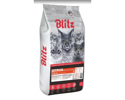 BLITZ ADULT CATS POULTRY сухой корм для взрослых  кошек с Домашней птицей 10кг
