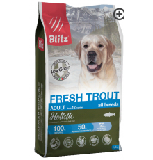 BLITZ ADULT FRESH TROUT низкозерновой корм для взр. собак Свежая Форель 1,5 кг