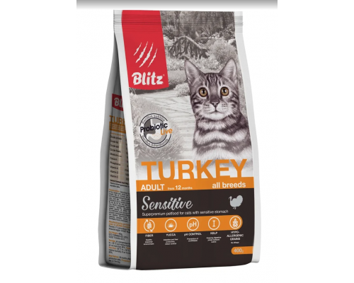 BLITZ ADULT CATS TURKEY Sensitive сухой корм для взрослых  кош. с Индейкой 0,4 кг