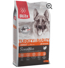 BLITZ  ADULT Turkey&Barley полнорационный сухой корм для взрослых собак Индейка/ячмень 2кг