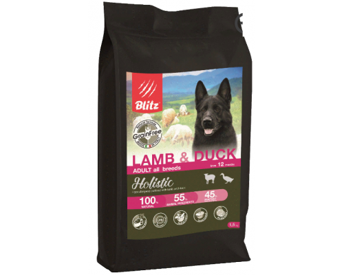 BLITZ ADULT LAMB & DUCK беззерновой корм для взр. собак Ягненок&Утка 1,5 кг