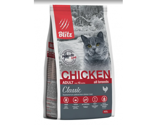BLITZ ADULT CATS CHICKEN сухой корм для взрослых  кош. с Курицей 0,4 кг