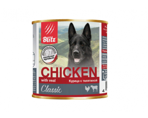 BLITZ Курица с телятиной, корм консерв.полнорац. для собак всех пород и возрастов 400 гр