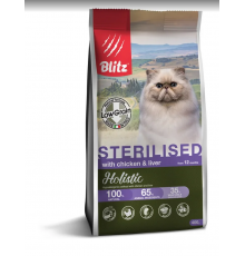 BLITZ CHICKEN & LIVER FOR STERILISED низкозерновой корм для стер. кошек  Курица&Печень 0,4 кг