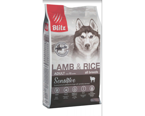 BLITZ  ADULT Lamb&Rice полнорац. сухой корм для взрослых собак ягненок/рис 2кг