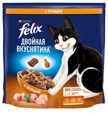 Сухой корм Felix Двойная Вкуснятина для взрослых кошек, с птицей, пакет, 1,3 кг